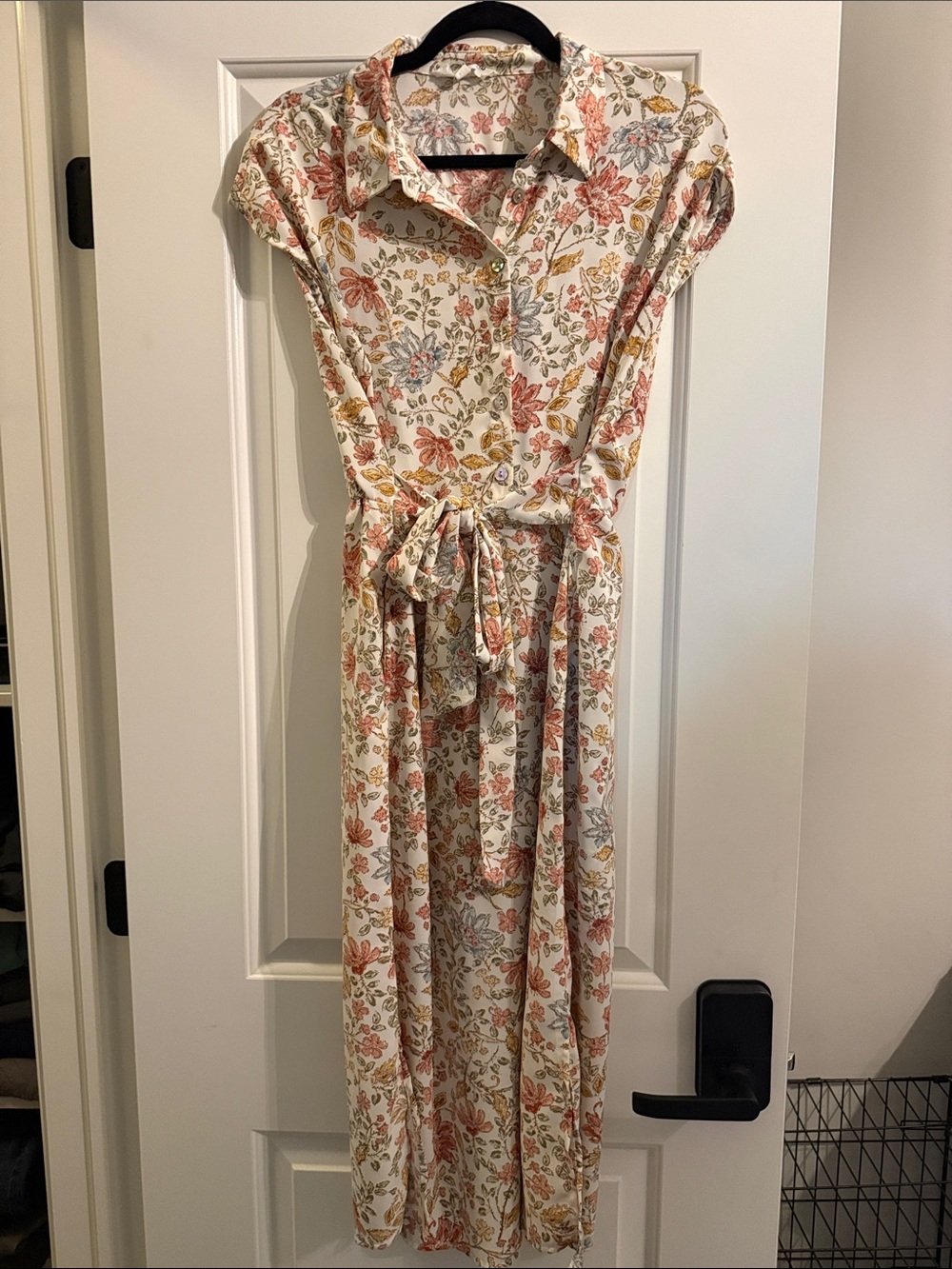 Lucky Brand Cream Floral Button-Front Dress with Pink & Olive Motif